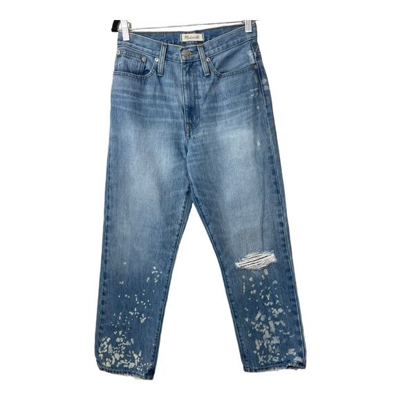 Madewell The Dadjean Bleached Edition Bleached Distressed Ripped Knee Sz 24 - Picture 2 of 6